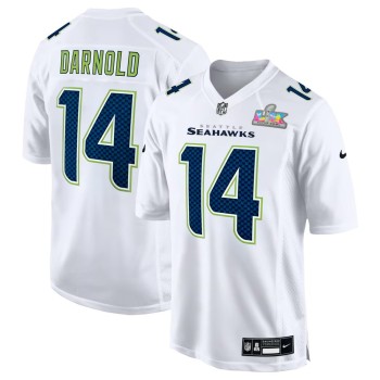 Men's Seattle Seahawks #14 Sam Darnold White Super Bowl LX Patch Tundra Fashion Game Jersey