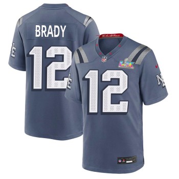 Men's New England Patriots #12 Tom Brady Blue Super Bowl LX Patch Rivalries Collection Game Jersey
