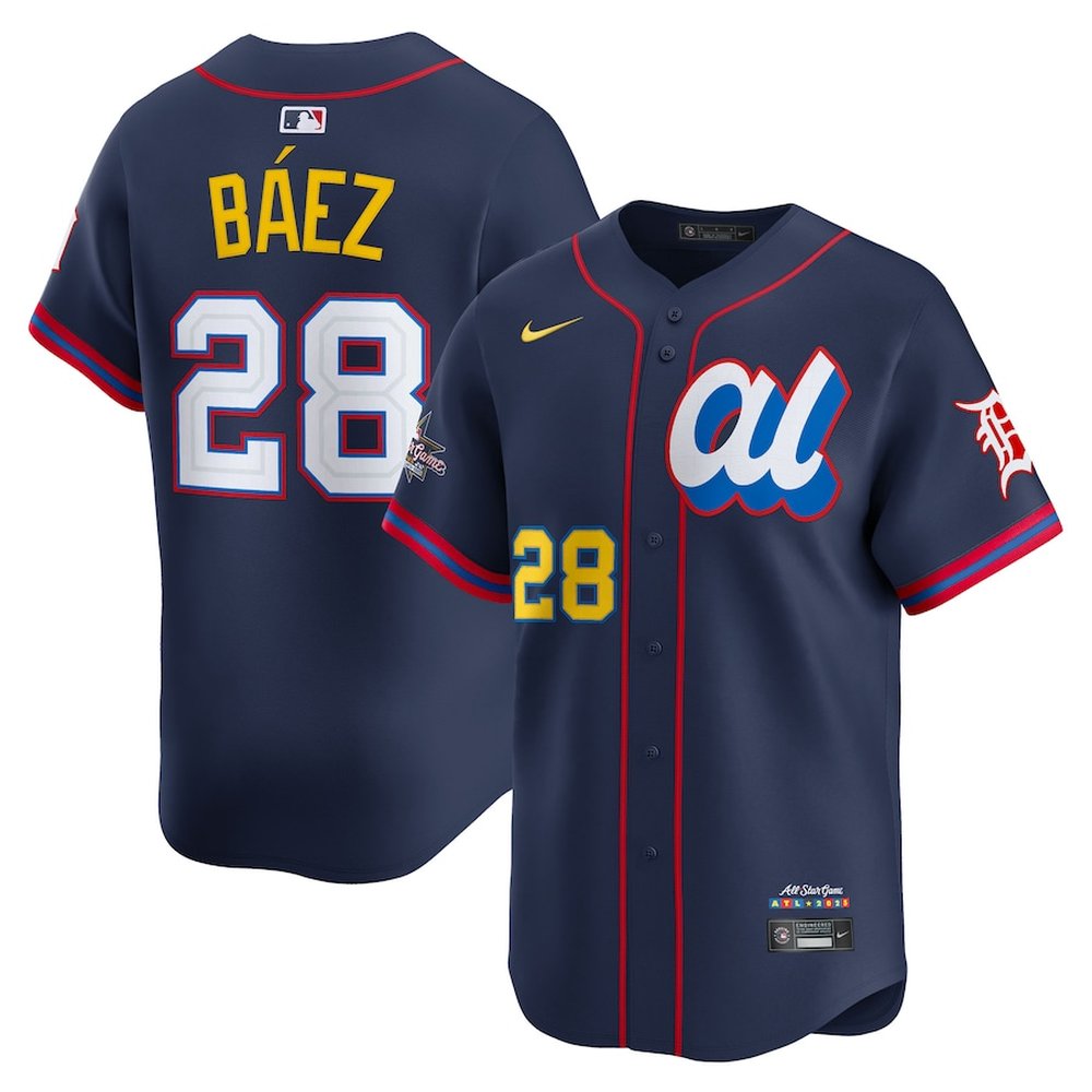 Youth American League #28 Javier Baez Nike Navy 2025 All-Star Edition Limited Player Jersey