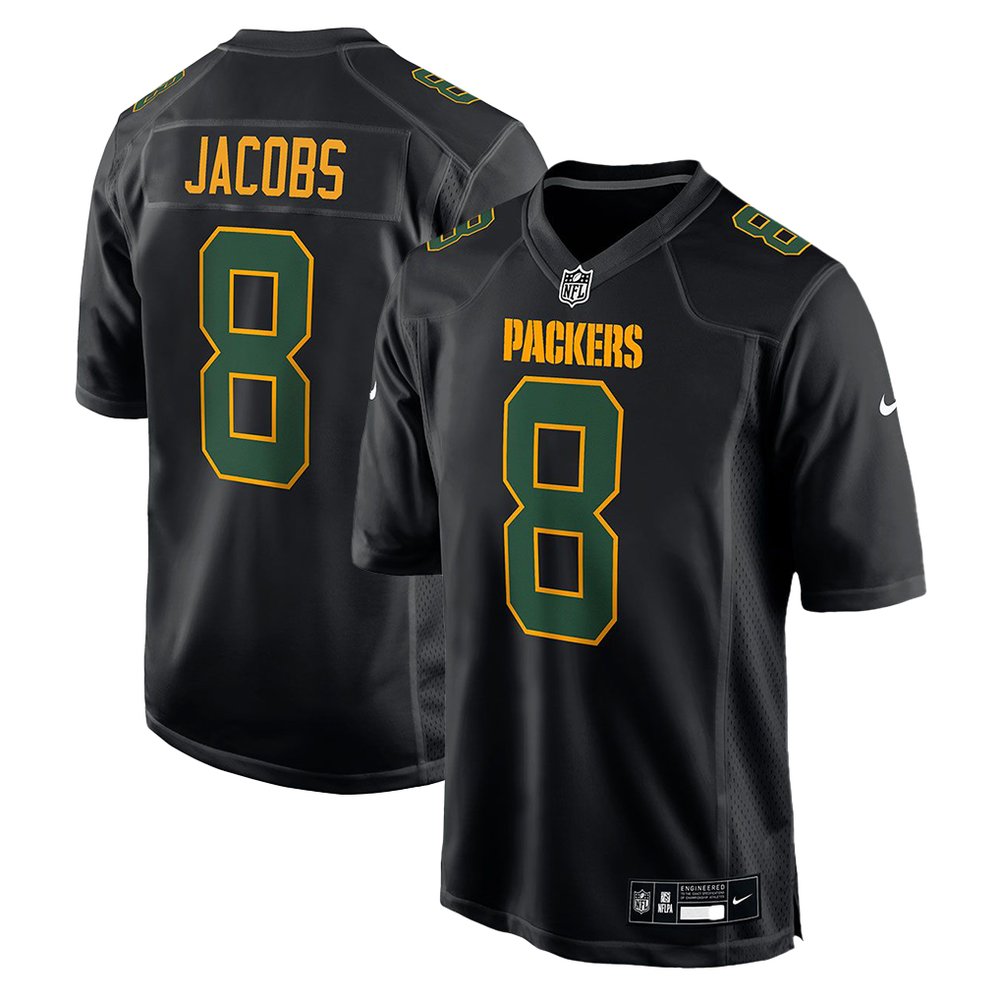 Men's Green Bay Packers #8 Josh Jacobs Carbon Black Fashion Game Jersey