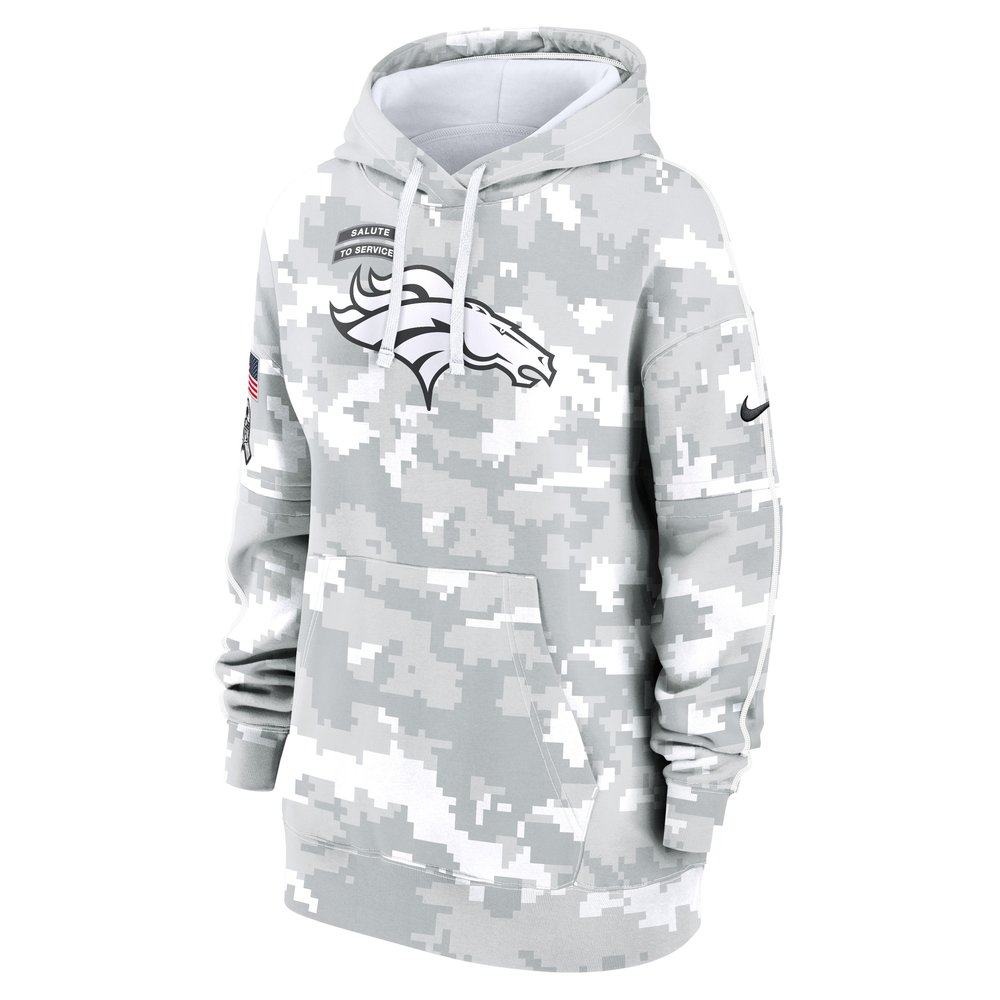Women's Denver Broncos Arctic Camo 2024 Salute To Service Club Fleece Pullover Hoodie Women's Denver Broncos Arctic Camo 2024 Salute To Service Club Fleece Pullover Hoodie