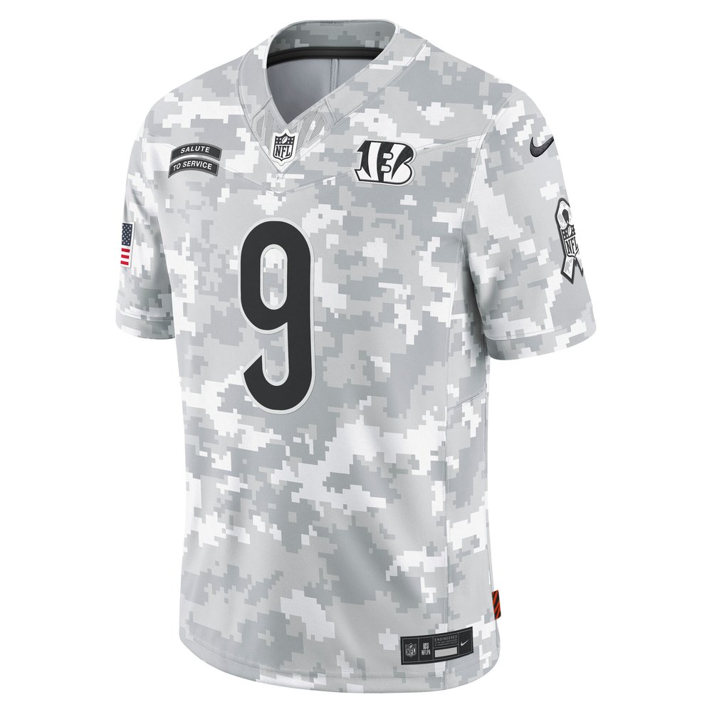 Men's Cincinnati Bengals Joe Burrow Arctic Camo 2024 Salute to Service Limited Jersey