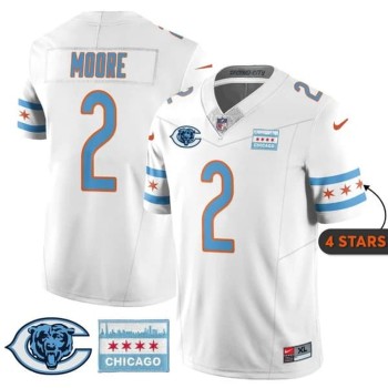 Youth Chicago Bears #2 D.J. Moore White City Edition With Chicago Flag Vapor F.U.S.E. Untouchable Limited Jersey