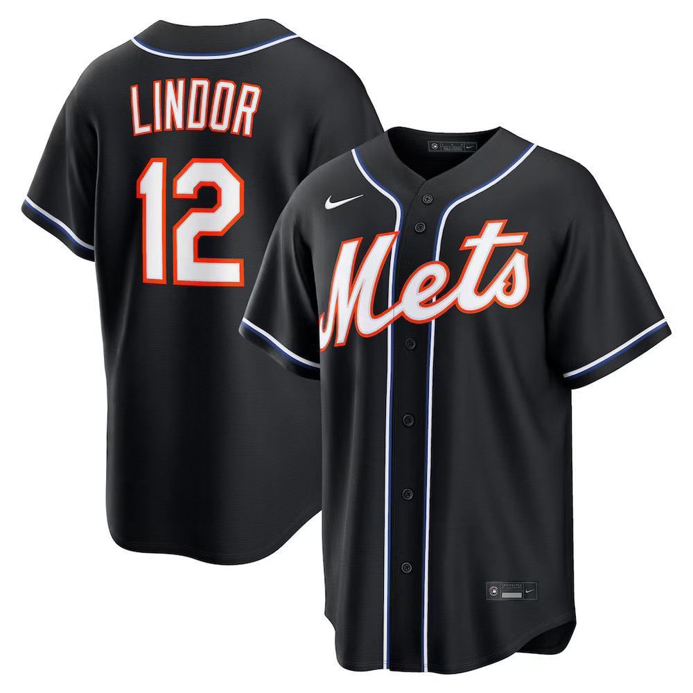 Men's New York Mets #12 Francisco Lindor Fashion Replica Black Out Jersey