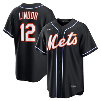 Men's New York Mets #12 Francisco Lindor Fashion Replica Black Out Jersey
