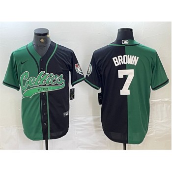 Men's Boston Celtics #7 Jaylen Brown Green/Black Split Stitched Baseball Jersey