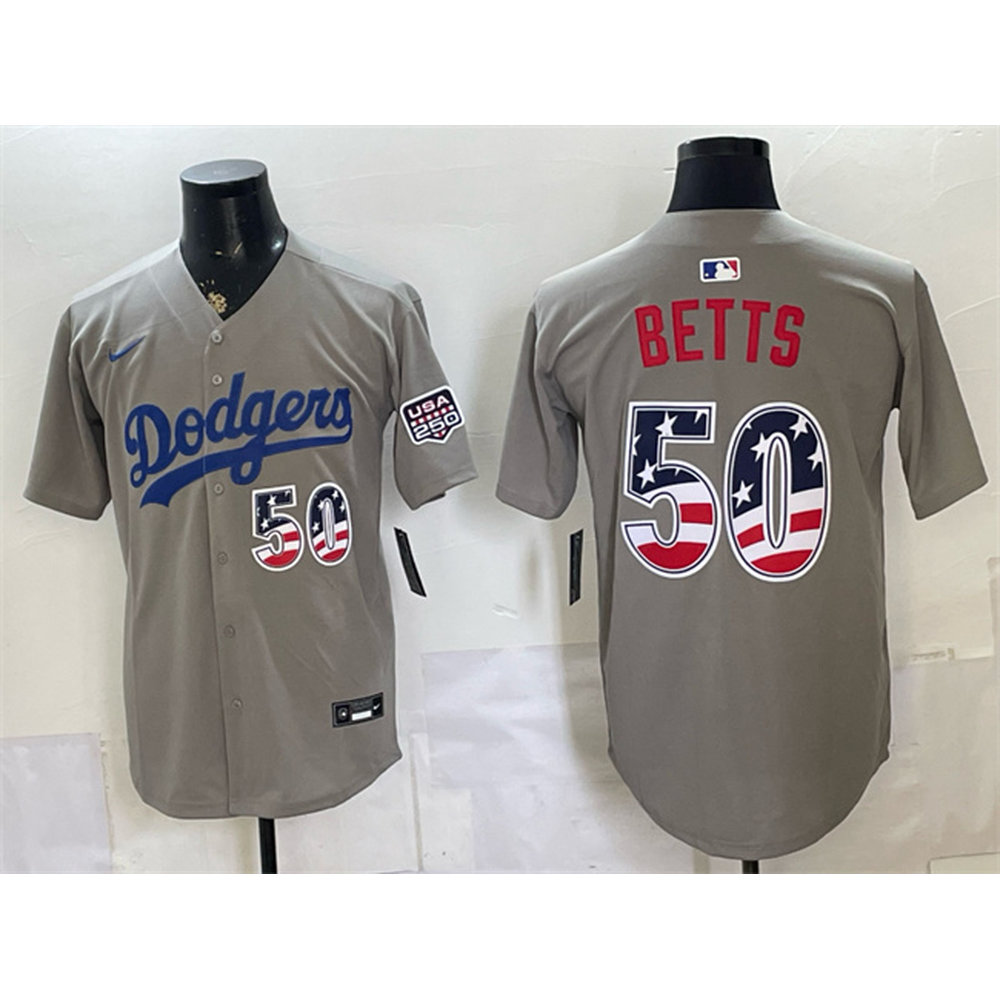 Youth Los Angeles Dodgers #50 Mookie Betts Grey 250 Fourth of July Road Stitched Baseball Jersey Youth Los Angeles Dodgers #50 Mookie Betts Grey 250 Fourth of July Road Stitched Baseball Jersey