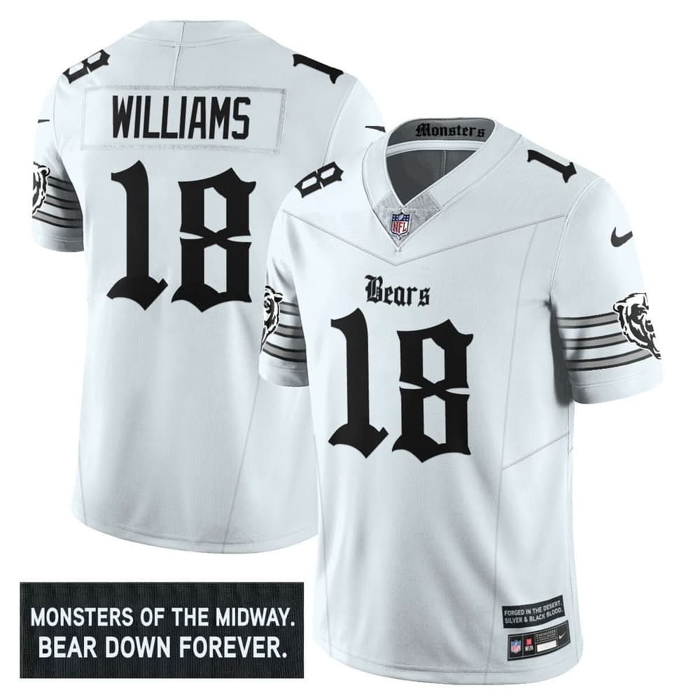 Men's Chicago Bears #18 Caleb Williams White 'Gothic Monsters Edition' Vapor F.U.S.E. Limited Jersey
