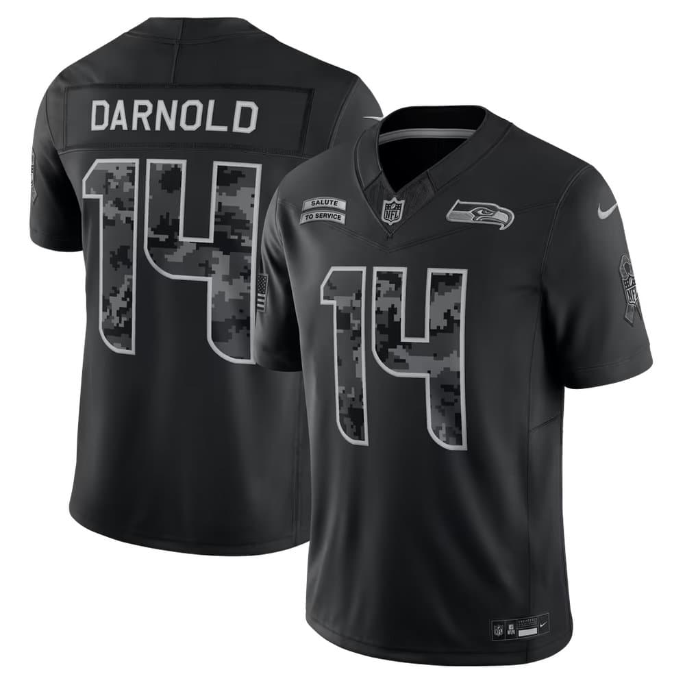 Men's Seattle Seahawks #14 Sam Darnold Nike Black 2026 Salute to Service Vapor F.U.S.E. Limited Jersey