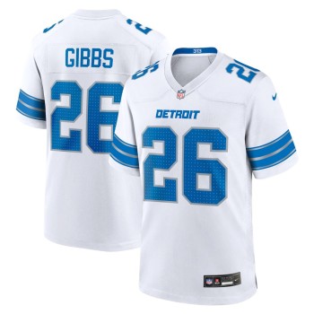 Men's Detroit Lions #26 Jahmyr Gibbs White Game Jersey Men's Detroit Lions #26 Jahmyr Gibbs White Game Jersey