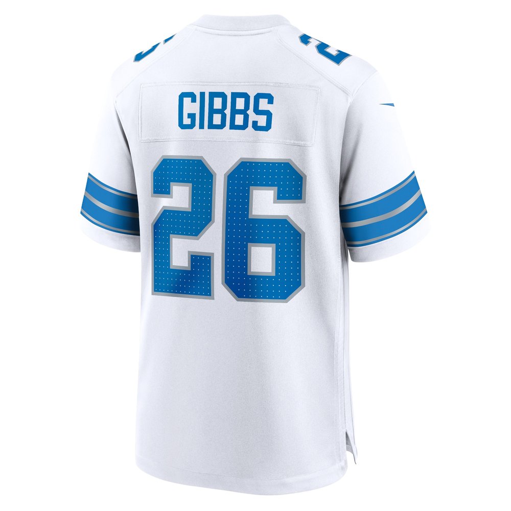 Men's Detroit Lions #26 Jahmyr Gibbs White Game Jersey Men's Detroit Lions #26 Jahmyr Gibbs White Game Jersey