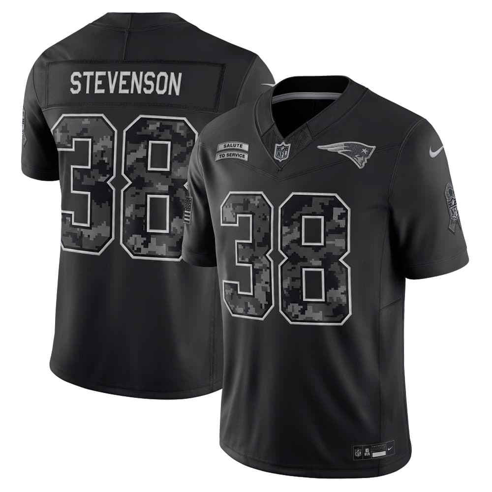 Men's New England Patriots #38 Rhamondre Stevenson Nike Black 2026 Salute to Service Vapor F.U.S.E. Limited Jersey