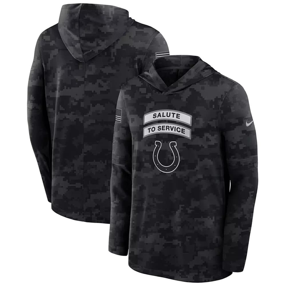 Men's Indianapolis Colts Black 2026 Salute to Service Sideline Lightweight Dri-FIT Long Sleeve Top Hoodie