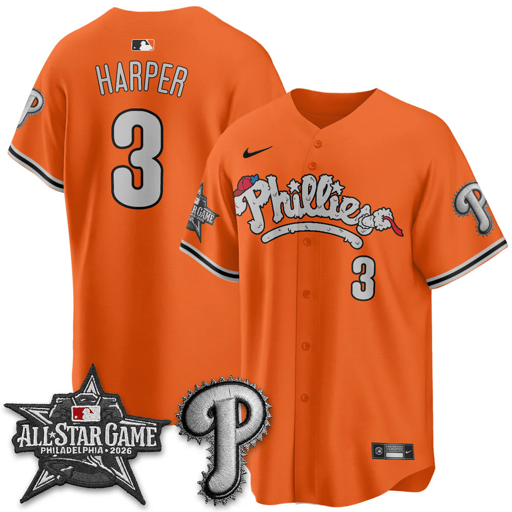 Men's Philadelphia Phillies #3 Bryce Harper Orange 2026 MLB All-Star Jersey