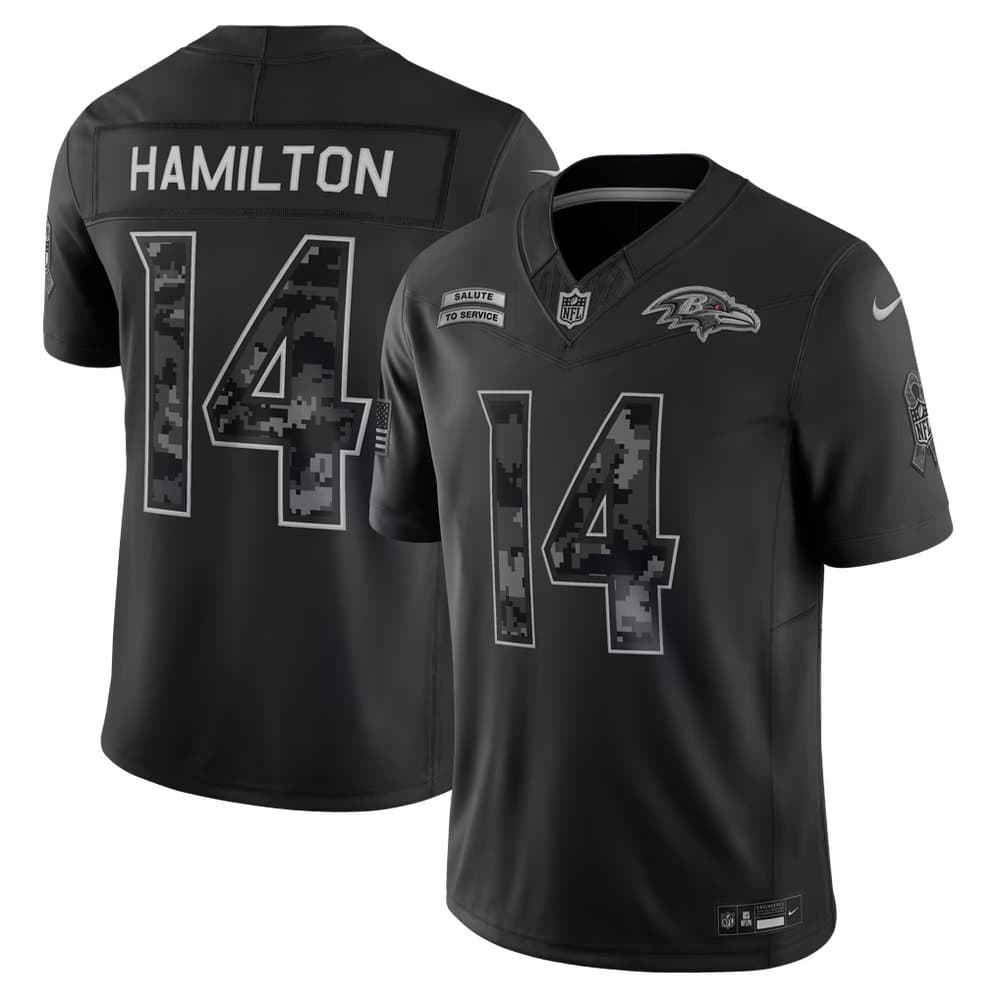 Men's Baltimore Ravens #14 Kyle Hamilton Nike Black 2026 Salute to Service Vapor F.U.S.E. Limited Jersey