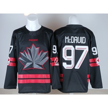 Men's Canada Hockey #97 Connor McDavid Black 2026 Away Replica Jersey