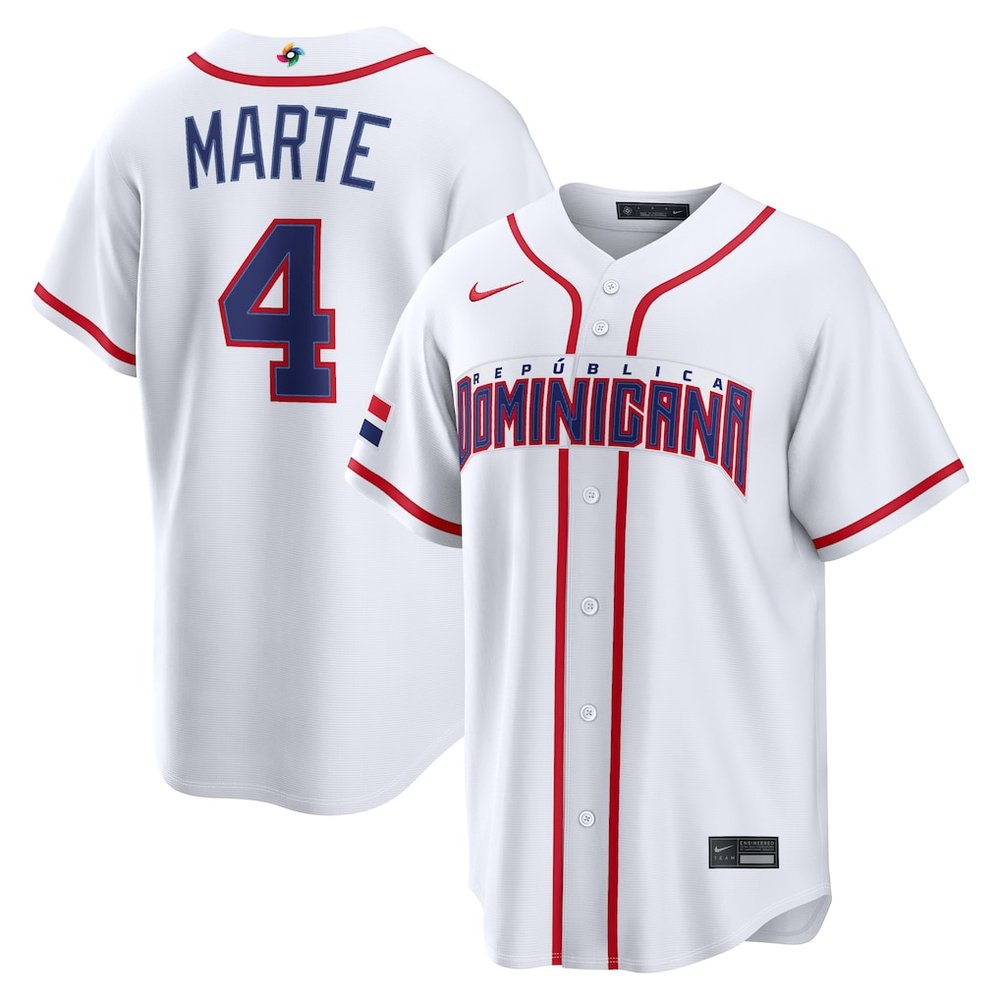 Men's Dominican Republic Baseball #4 Ketel Marte White 2026 World Baseball Classic Home Stadium Jersey