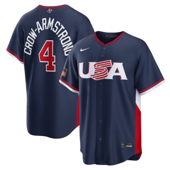 Men's USA Baseball #4 Pete Crow-Armstrong Navy 2026 World Baseball Classic Road Stadium Jersey
