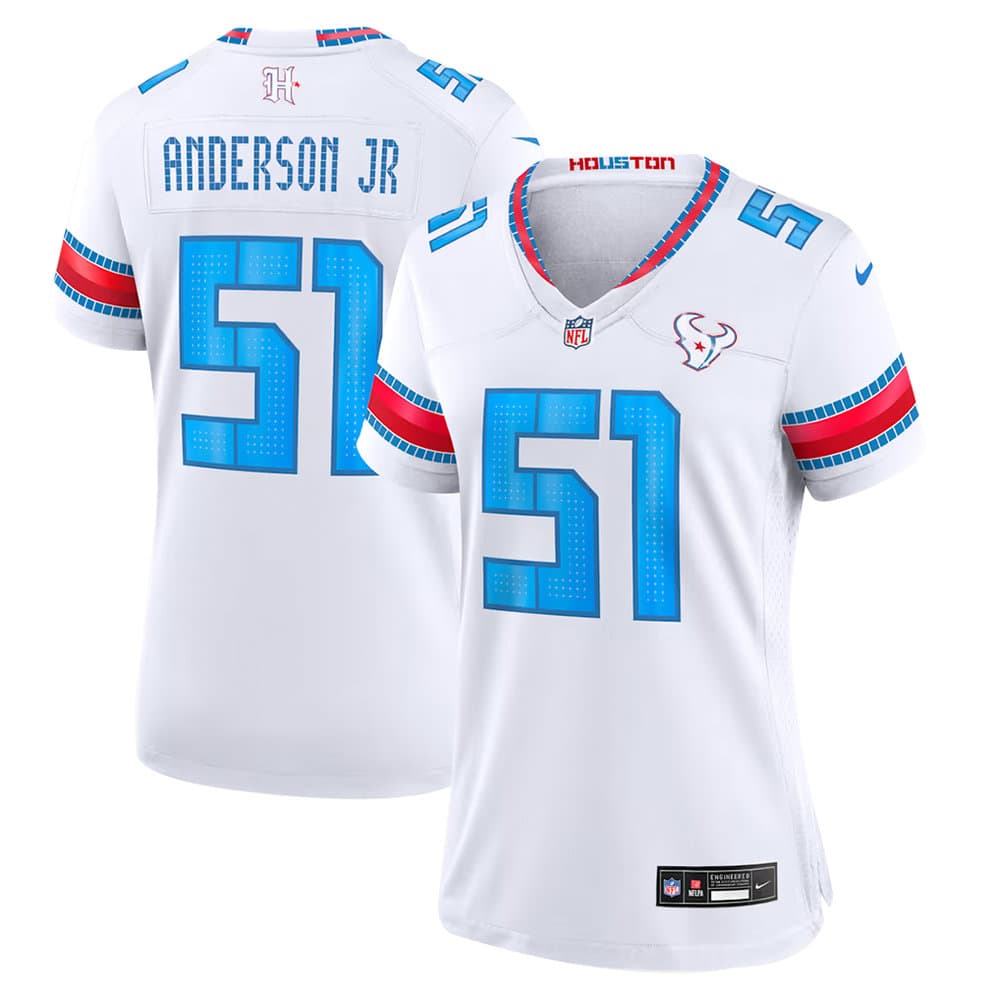 Women's Houston Texans #51 Will Anderson Jr. White 2026 Rivalries Collection Game Jersey
