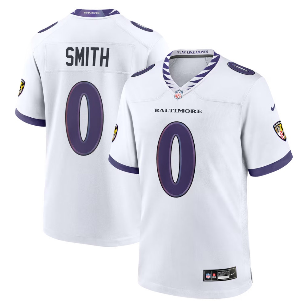 Men's Baltimore Ravens #0 Roquan Smith White Game Jersey
