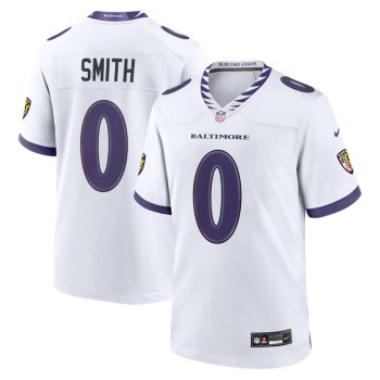 Men's Baltimore Ravens #0 Roquan Smith White Game Jersey
