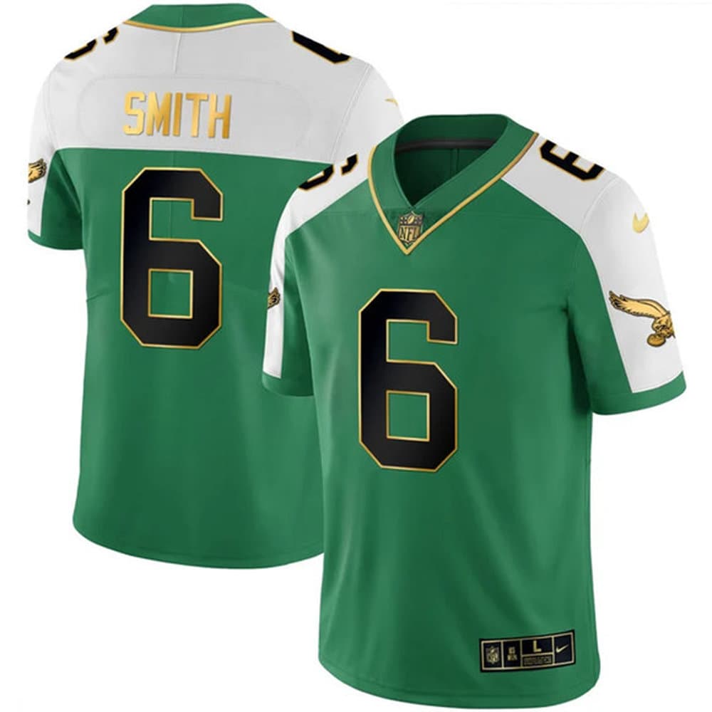 Men's Philadelphia Eagles #6 DeVonta Smith Kelly Green Alternate Gold Vapor Limited Jersey