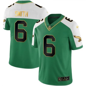 Men's Philadelphia Eagles #6 DeVonta Smith Kelly Green Alternate Gold Vapor Limited Jersey