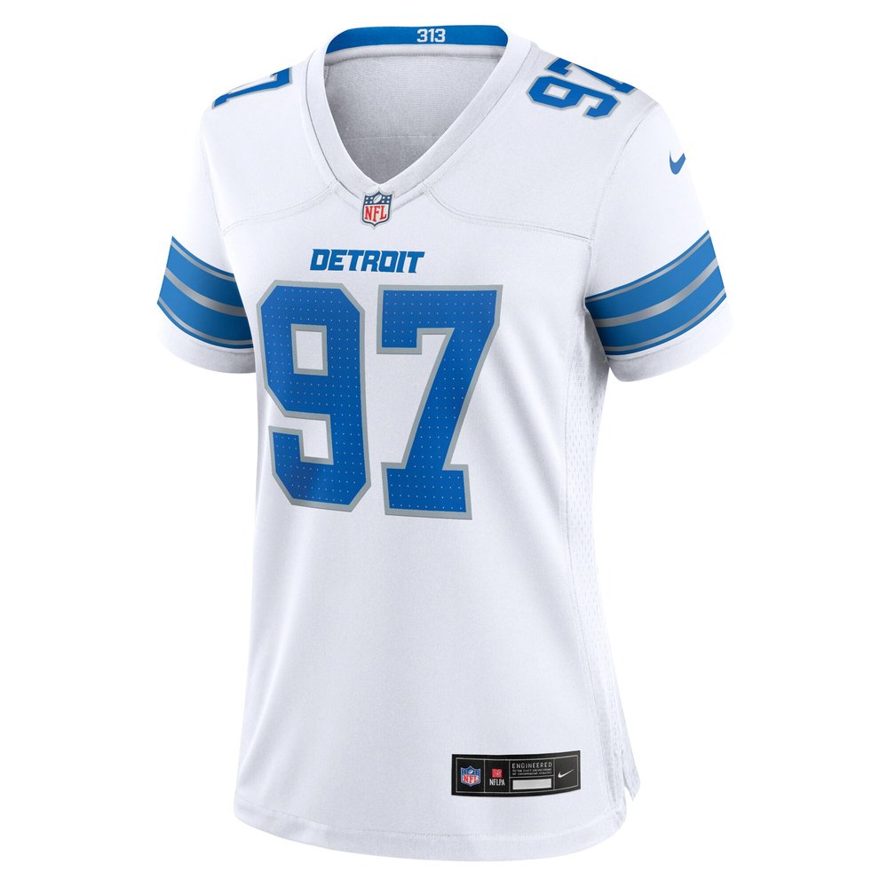 Women's Detroit Lions #97 Aidan Hutchinson White Game Jersey