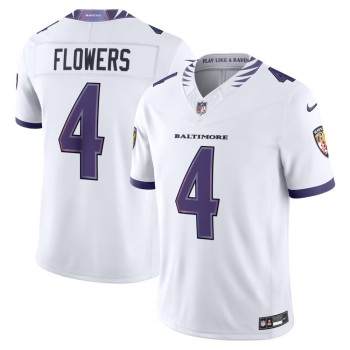 Men's Baltimore Ravens #4 Zay Flowers White Vapor F.U.S.E. Sewn Down Limited Jersey