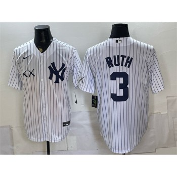 Men's New York Yankees x KAWS #3 Babe Ruth White Stadium Baseball Jersey