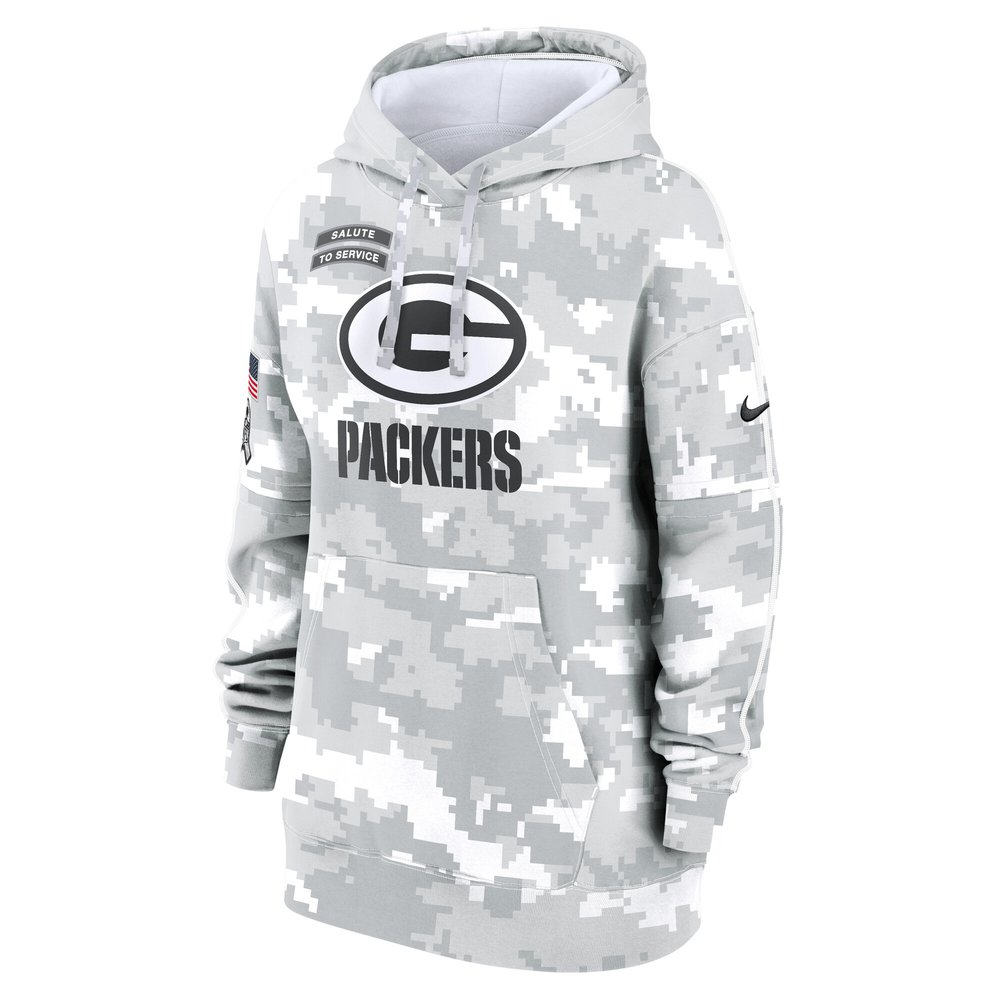 Women's Green Bay Packers Arctic Camo 2024 Salute To Service Club Fleece Pullover Hoodie