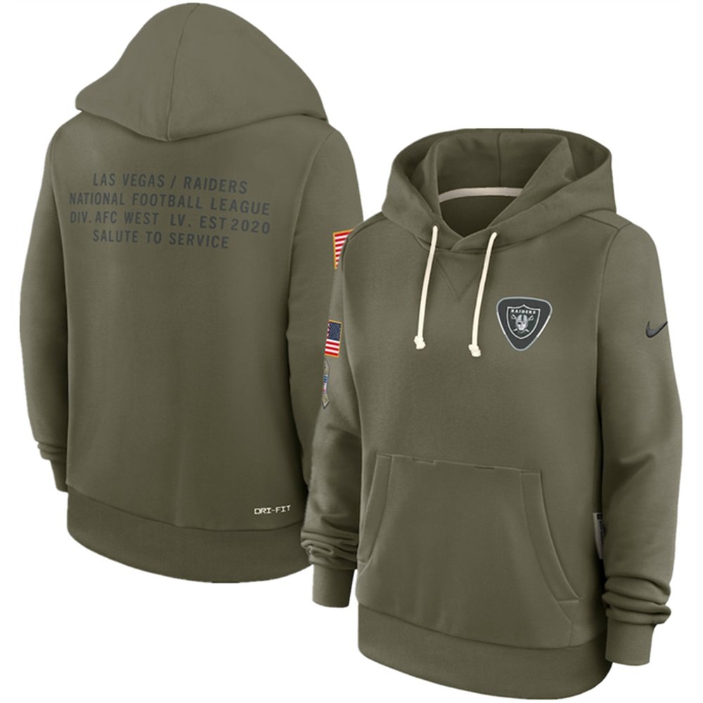 Women's Las Vegas Raiders Olive 2025 Salute to Service Sideline Standard Issue Dri-FIT Hoodie(Run Small) Women's Las Vegas Raiders Olive 2025 Salute to Service Sideline Standard Issue Dri-FIT Hoodie(Run Small)