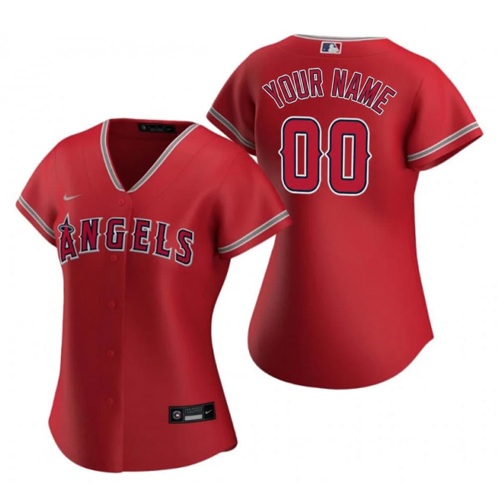 Women's Los Angeles Angels Red Stitched Baseball Custom Jersey Women's Los Angeles Angels Red Stitched Baseball Custom Jersey