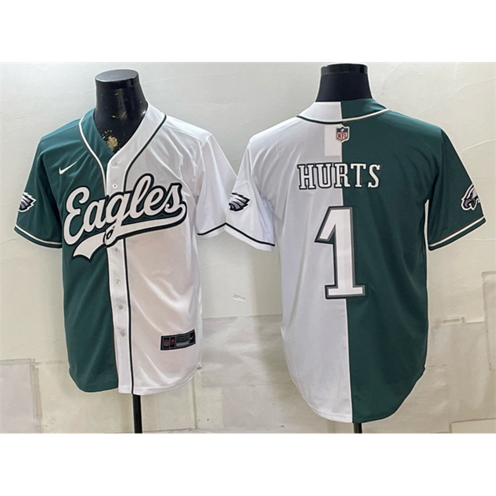 Youth Philadelphia Eagles #1 Jalen Hurts Green Split Stitched Jersey
