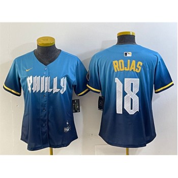 Women's Philadelphia Phillies #18 Johan Rojas Blue 2024 City Connect Limited Stitched Baseball Jersey