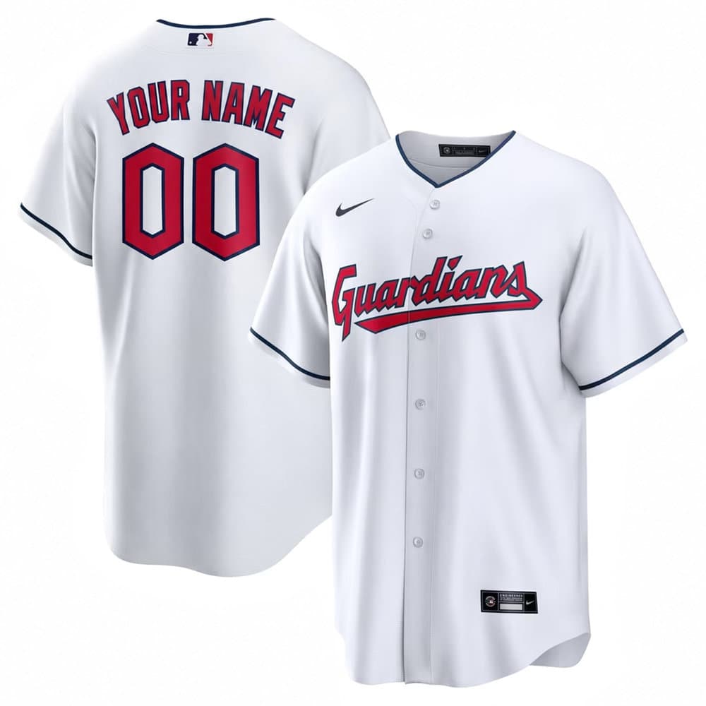 Youth Cleveland Guardians White Home Replica Custom Jersey Youth Cleveland Guardians White Home Replica Custom Jersey