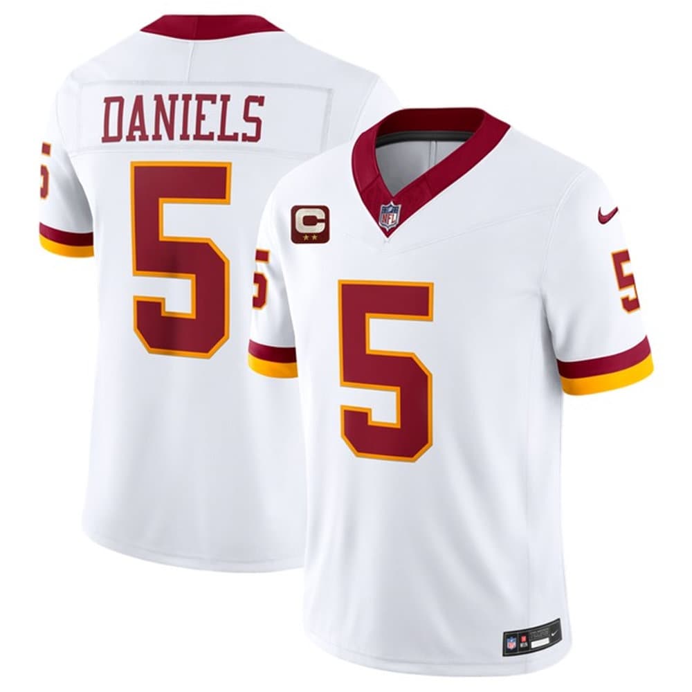 Men's Washington Commanders #5 Jayden Daniels White With 2-Star C Patch Throwback Vapor F.U.S.E. Limited Jersey