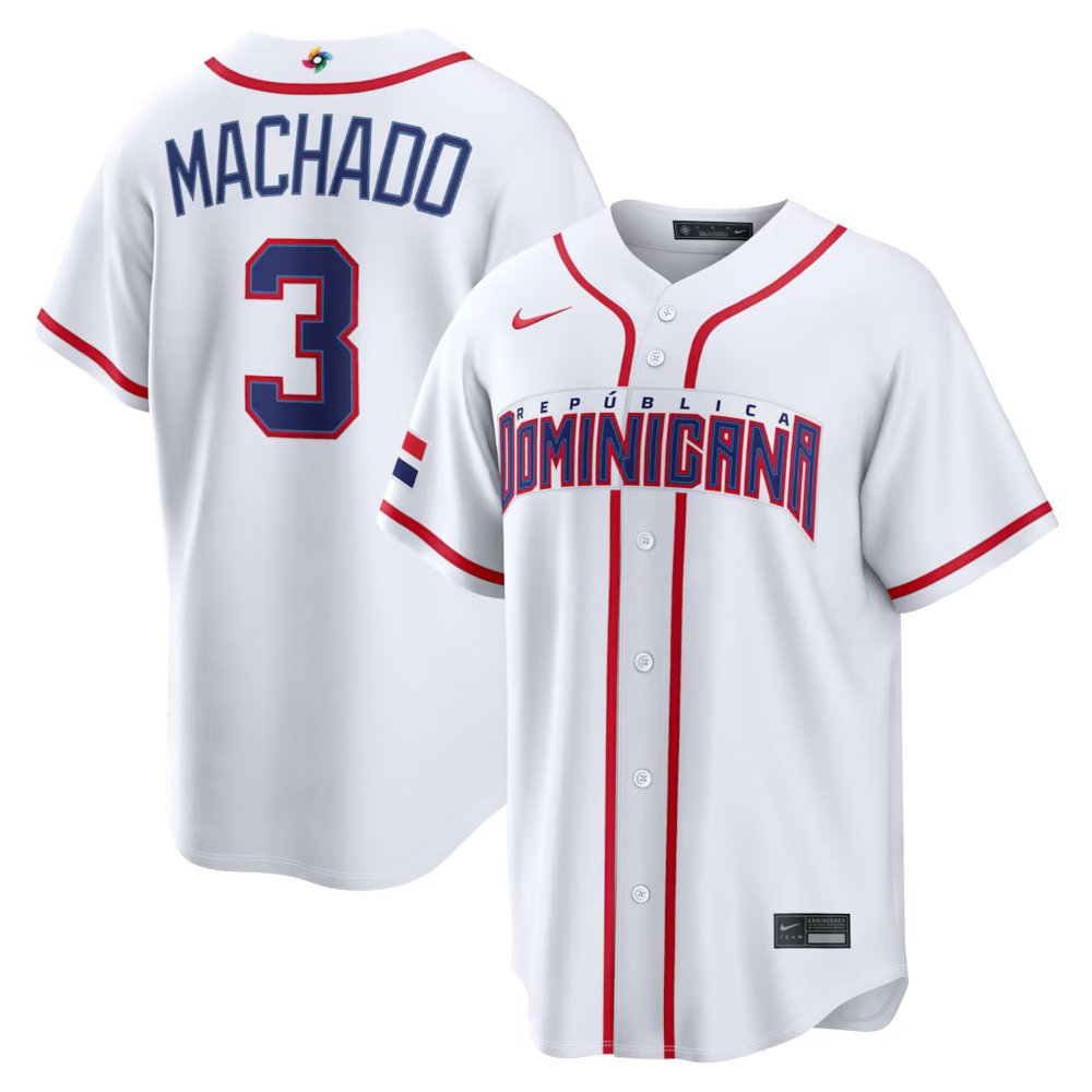 Men's Dominican Republic Baseball #3 Manny Machado White 2026 World Baseball Classic Home Stadium Jersey