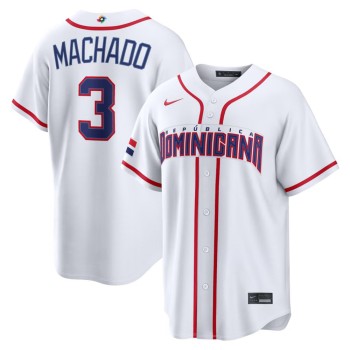 Men's Dominican Republic Baseball #3 Manny Machado White 2026 World Baseball Classic Home Stadium Jersey