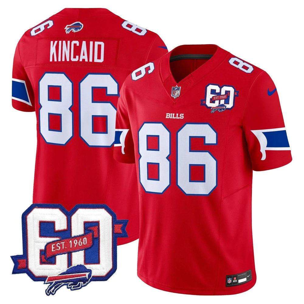 Youth Buffalo Bills #86 Dalton Kincaid Red 60th Anniversary Patch Vapor F.U.S.E. Limited Jersey