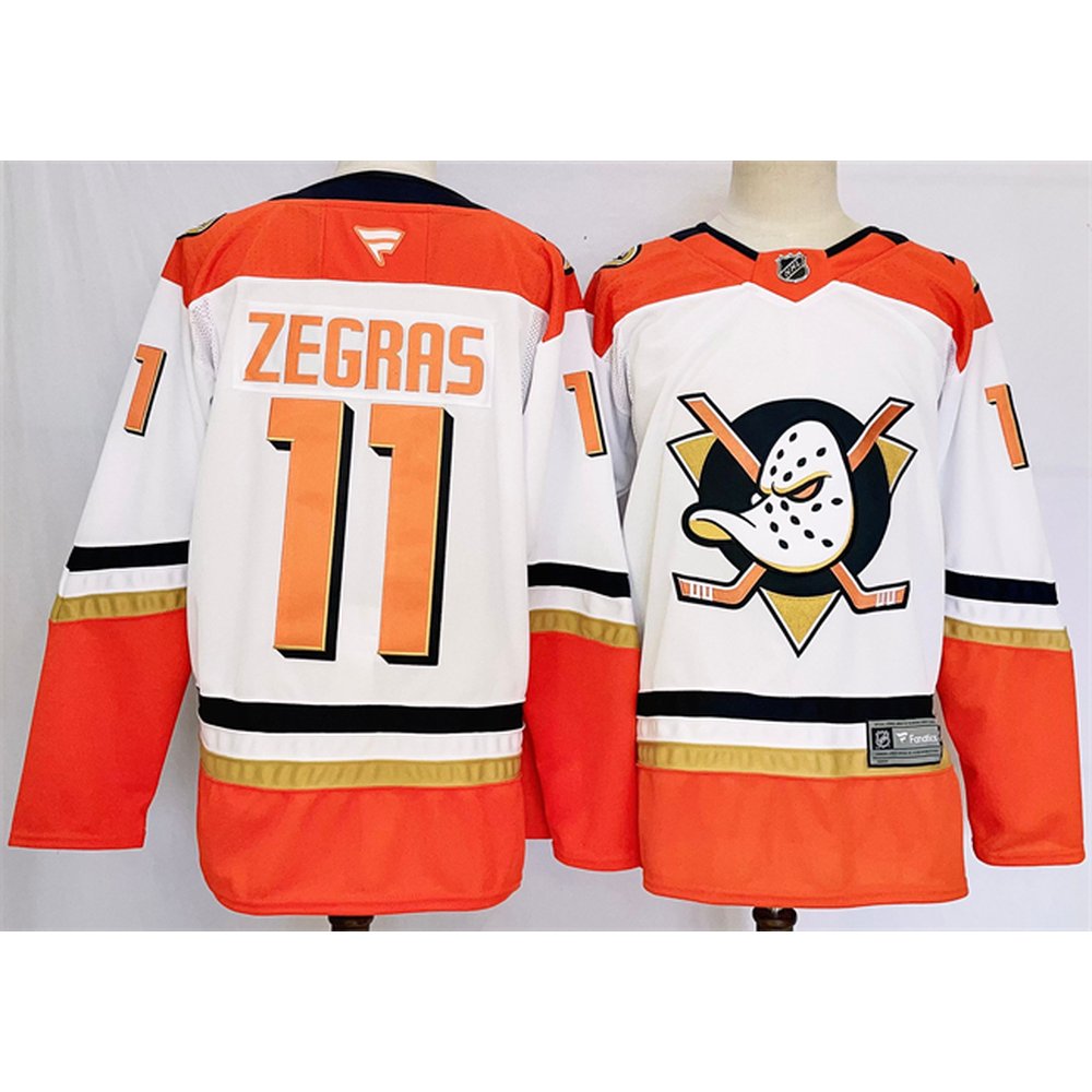 Men's Anaheim Ducks #11 Trevor Zegras White/Orange 2024-25 Stitched Premium Jersey
