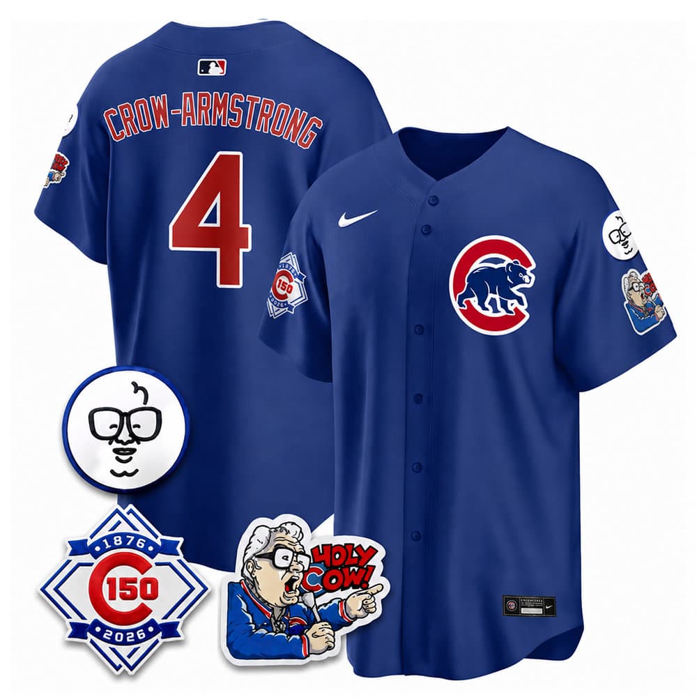 Youth Chicago Cubs #4 Pete Crow-Armstrong Royal 150th Anniversary Stitched Baseball Jersey
