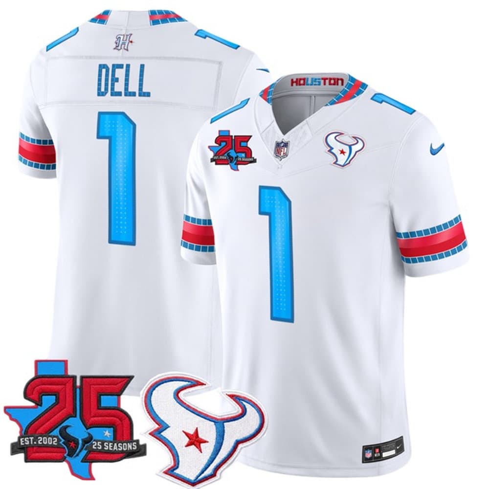 Men's Houston Texans #1 Tank Dell White 25th Anniversary Patch 'HOUSTON/US' 2026 Rivalries Collection Vapor F.U.S.E. Limited Jersey