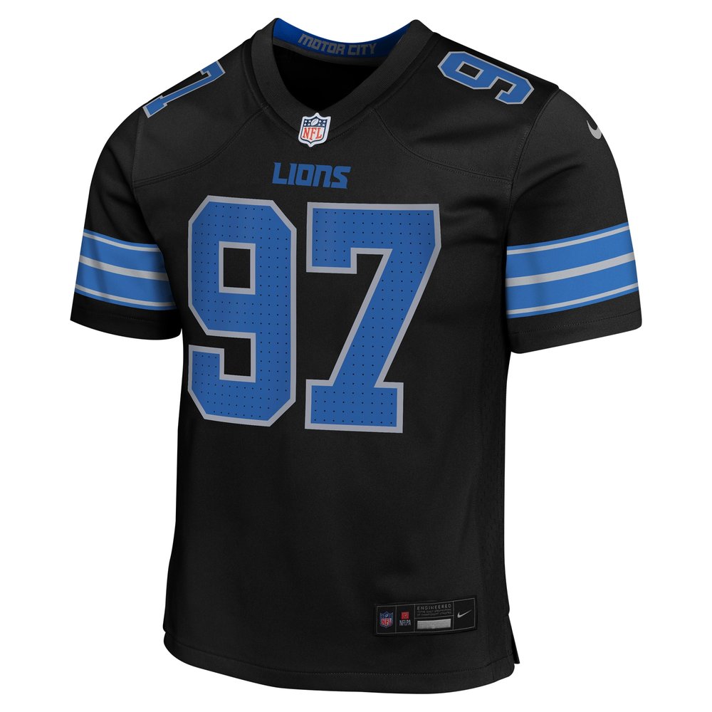 Youth Detroit Lions #97 Aidan Hutchinson Black Alternate Player Game Jersey Youth Detroit Lions #97 Aidan Hutchinson Black Alternate Player Game Jersey