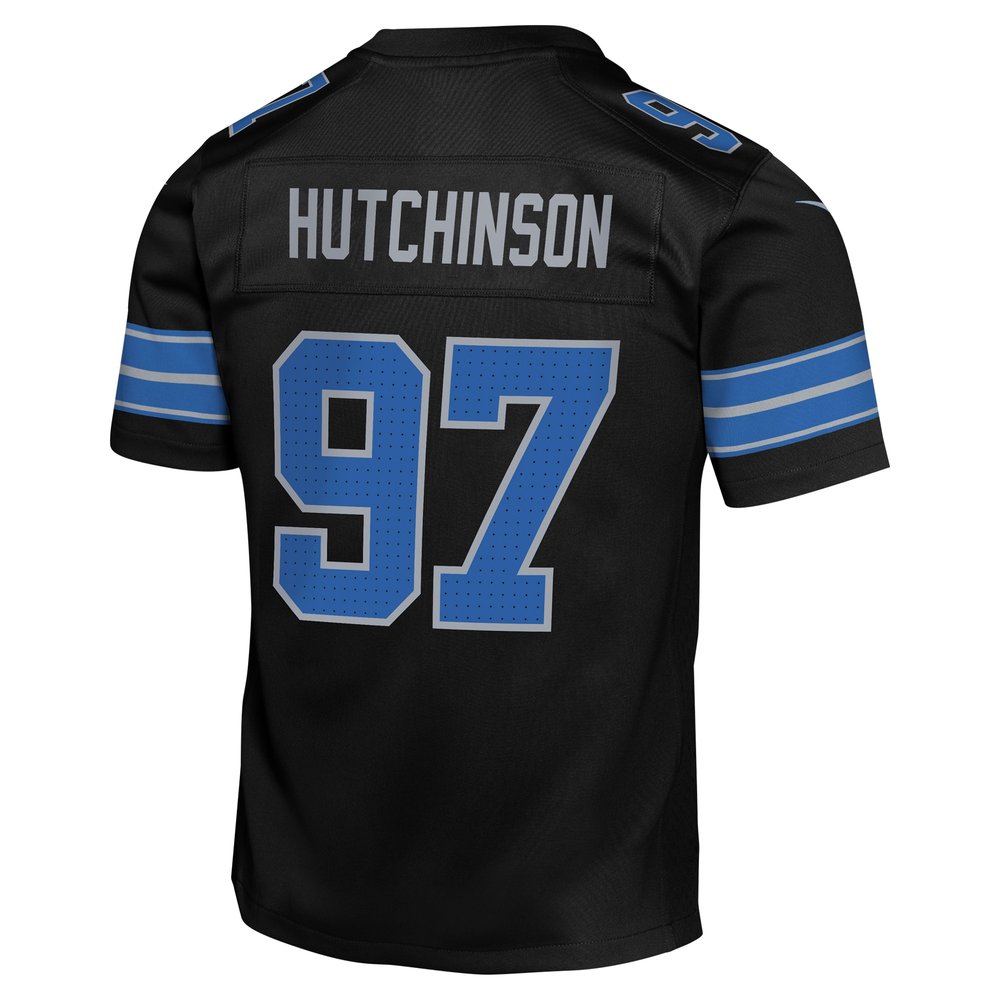 Youth Detroit Lions #97 Aidan Hutchinson Black Alternate Player Game Jersey Youth Detroit Lions #97 Aidan Hutchinson Black Alternate Player Game Jersey