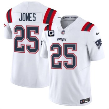 Men's New England Patriots #25 Marcus Jones White 2026 2-Star C Pach Vapor F.U.S.E. Limited Jersey Men's New England Patriots #25 Marcus Jones White 2026 2-Star C Pach Vapor F.U.S.E. Limited Jersey