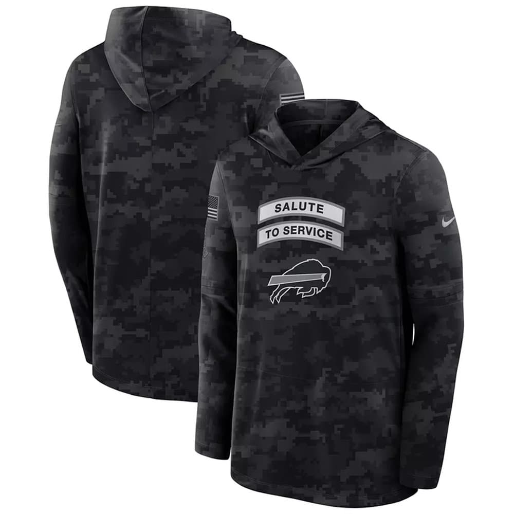Men's Buffalo Bills Black 2026 Salute to Service Sideline Lightweight Dri-FIT Long Sleeve Top Hoodie