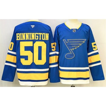 Youth St. Louis Blues #50 Jordan Binnington Blue 2025 Stitched Hockey Jersey Youth St. Louis Blues #50 Jordan Binnington Blue 2025 Stitched Hockey Jersey
