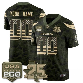 Men's Houston Texans Camo 2026 Salute to Service Edition Vapor F.U.S.E. Limited Custom Jersey