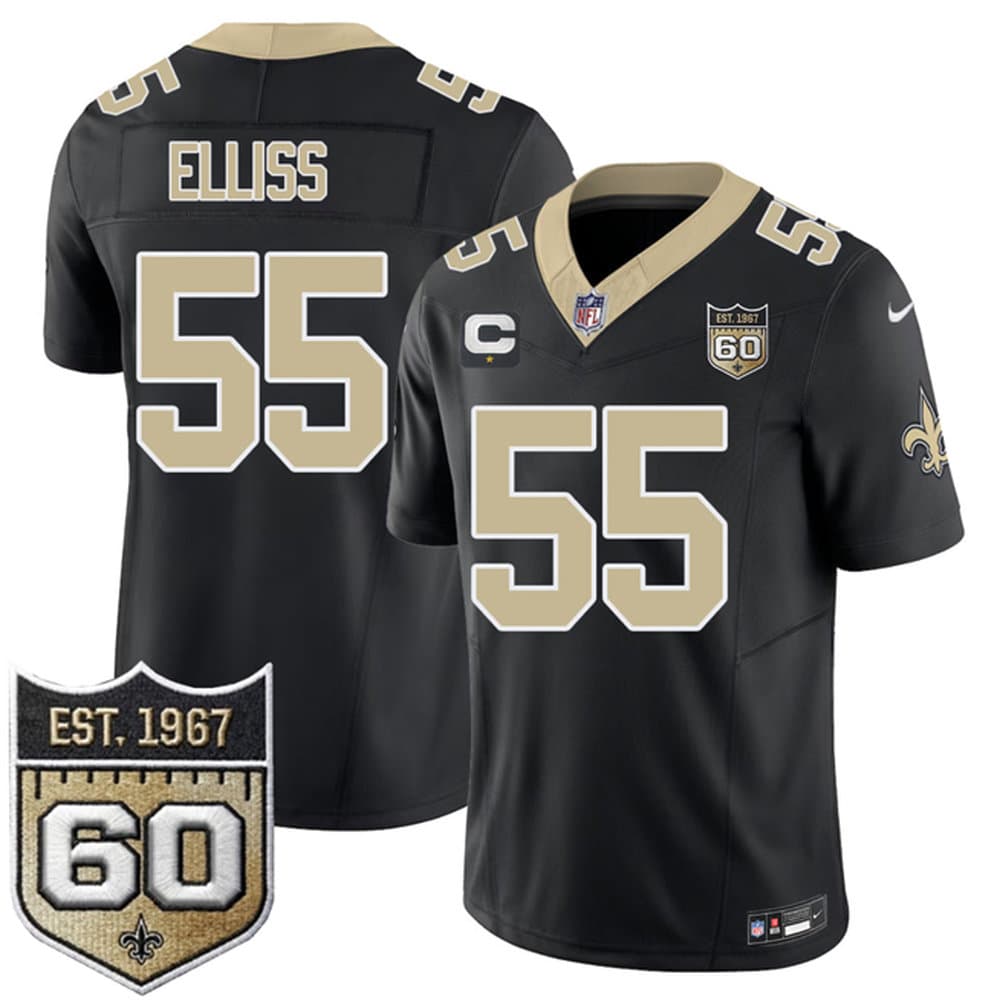 Men's New Orleans Saints #55 Kaden Elliss Black 2026 With 1-Star C Patch And 60th Anniversary Patch Vapor F.U.S.E Limited Jersey